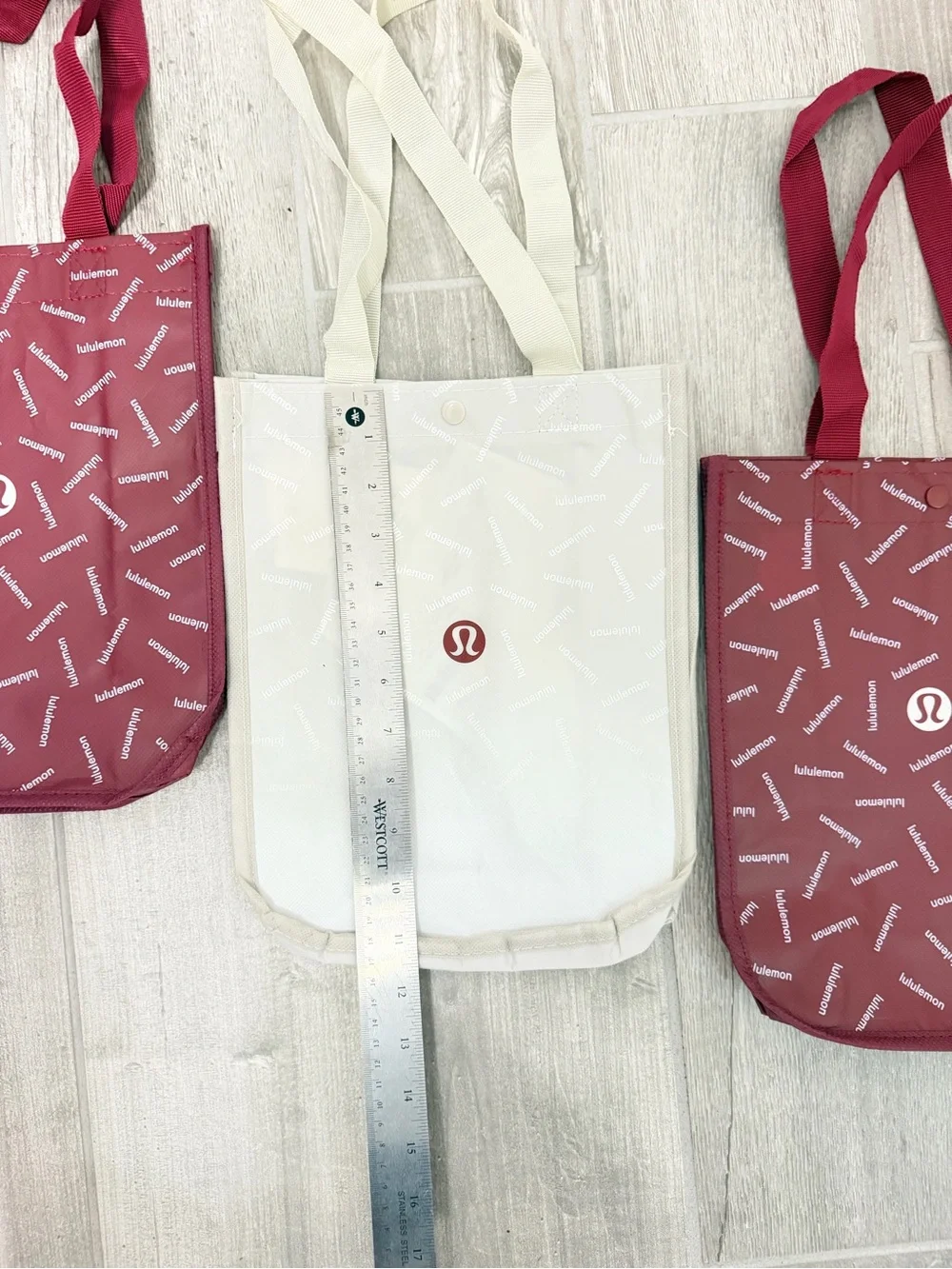 lululemon athletica Burgundy and Cream Logo Tote (3) Set